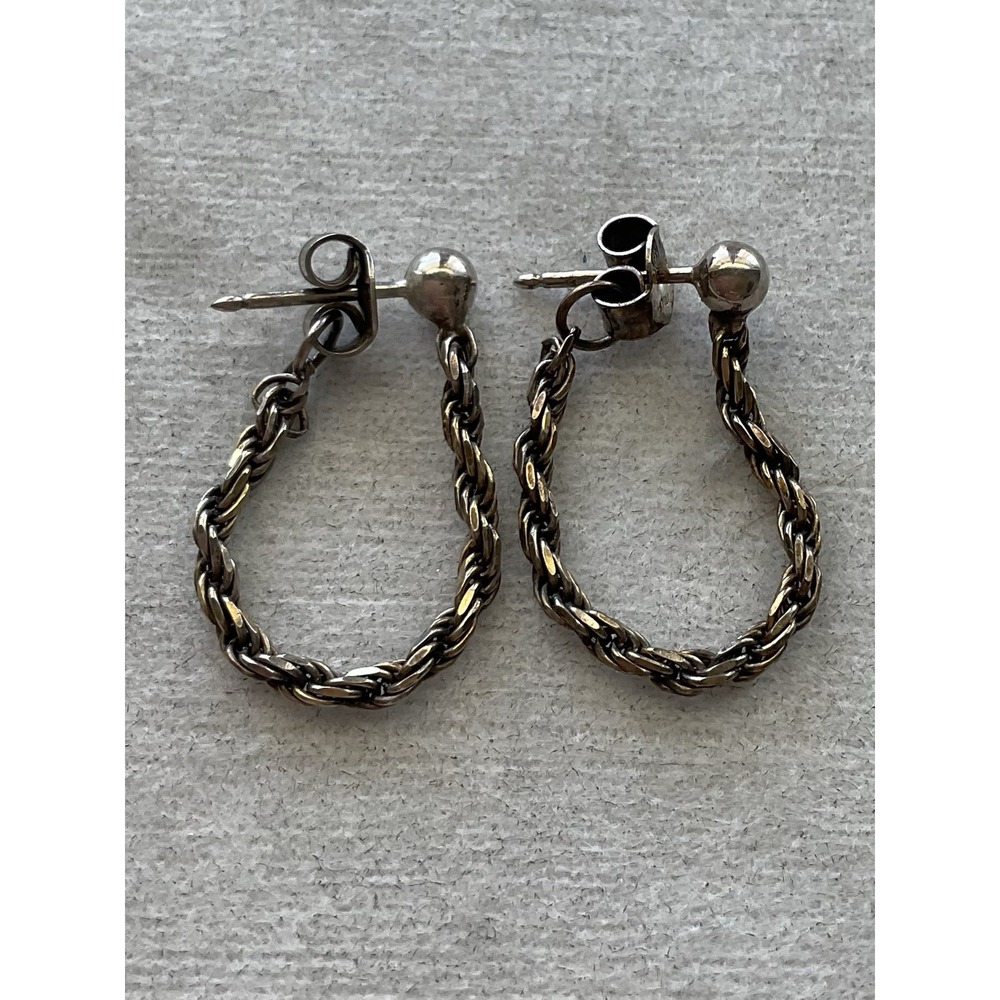 925 Italy Sterling Silver twisted rope chain post earrings Vintage Estate Jewelr